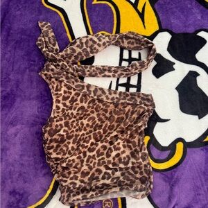 Leopard Print One-Shoulder Scarf Top